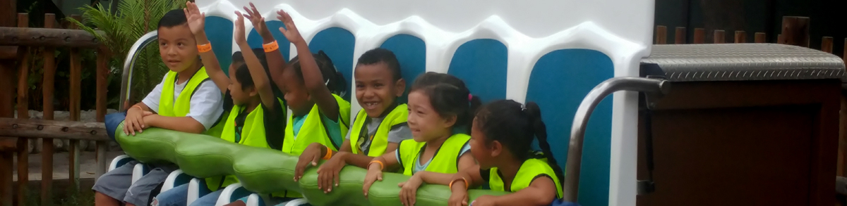 Students on a theme park ride